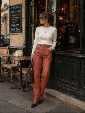 Frame Atelier Lamb Leather Pants – Cognac- Size 28